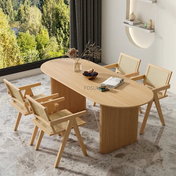 Обеденные столы из скандинавского необработанного дерева для домашней мебели, обеденный стол Ellipse, Креативная простота, Высококлассные обеденные столы для ресторана