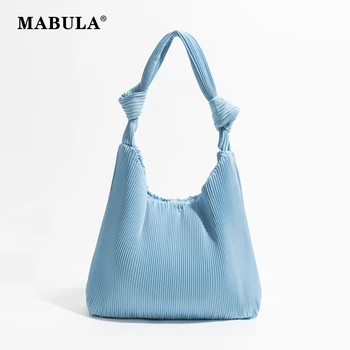 Женская сумка MABULA Fashion с двойным узлом, повседневная сумка-тоут из плиссированной ткани, сумки для покупок большой емкости, однотонные цвета