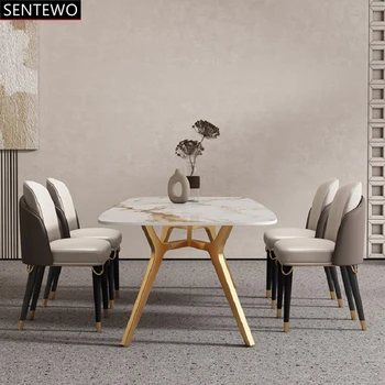 Итальянский стол из каменной плиты для столовой, набор обеденных стульев на основе углеродистой стали, стол из искусственного мрамора, набор обеденных стульев arredamento mobili