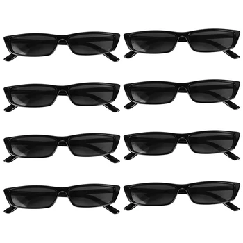 8X Винтажные прямоугольные солнцезащитные очки Женские Солнцезащитные очки в маленькой оправе Ретро-очки S17072 Черная оправа Черный