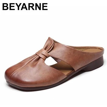 BEYARNE/ 2020 г. летняя обувь, женские тапочки с галстуком-бабочкой, круглый носок, натуральная кожа, шнуровка, ретро стиль, мягкая подошва, размер 35-40