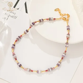 Цвет винтажное богемское ожерелье из натурального камня, нишевый дизайн, легкая роскошная цепочка ins на ключицу