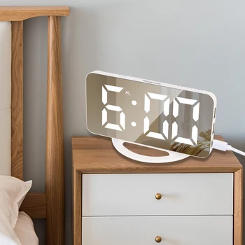 Цифровые настольные часы с двойной зарядкой от USB, Прикроватный столик в спальне, Настенные часы, Детский Электронный будильник, Большое зеркало со светодиодной подсветкой