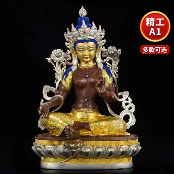 Высококачественная статуя Будды Азия Непал Тибет ДОМАШНИЙ храм благословение безопасное целебное удачи Позолота Зеленая статуя будды Тара Гуань инь