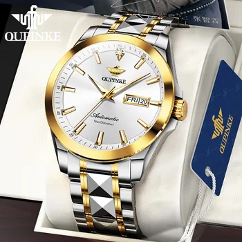 Оригинальные мужские наручные часы OUPINKE Золото Бриллиант Вольфрам сталь сапфир Импортный механический механизм Лучшие светящиеся часы для мужчин