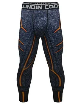 Мужские компрессионно-эластичные обтягивающие леггинсы, дышащие удобные брюки, спортивные штаны для фитнеса, бега, тренировок с принтом (085)