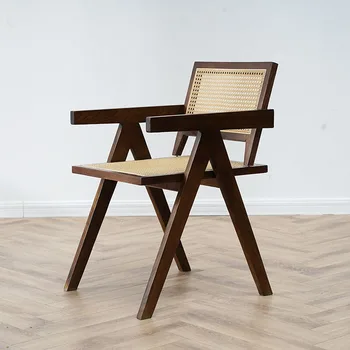 Обеденный стул из массива дерева в скандинавском стиле со спинкой из ротанга, маленький стул для отдыха на домашнем балконе, Ресторан Sandalye Предметы домашнего обихода AA50